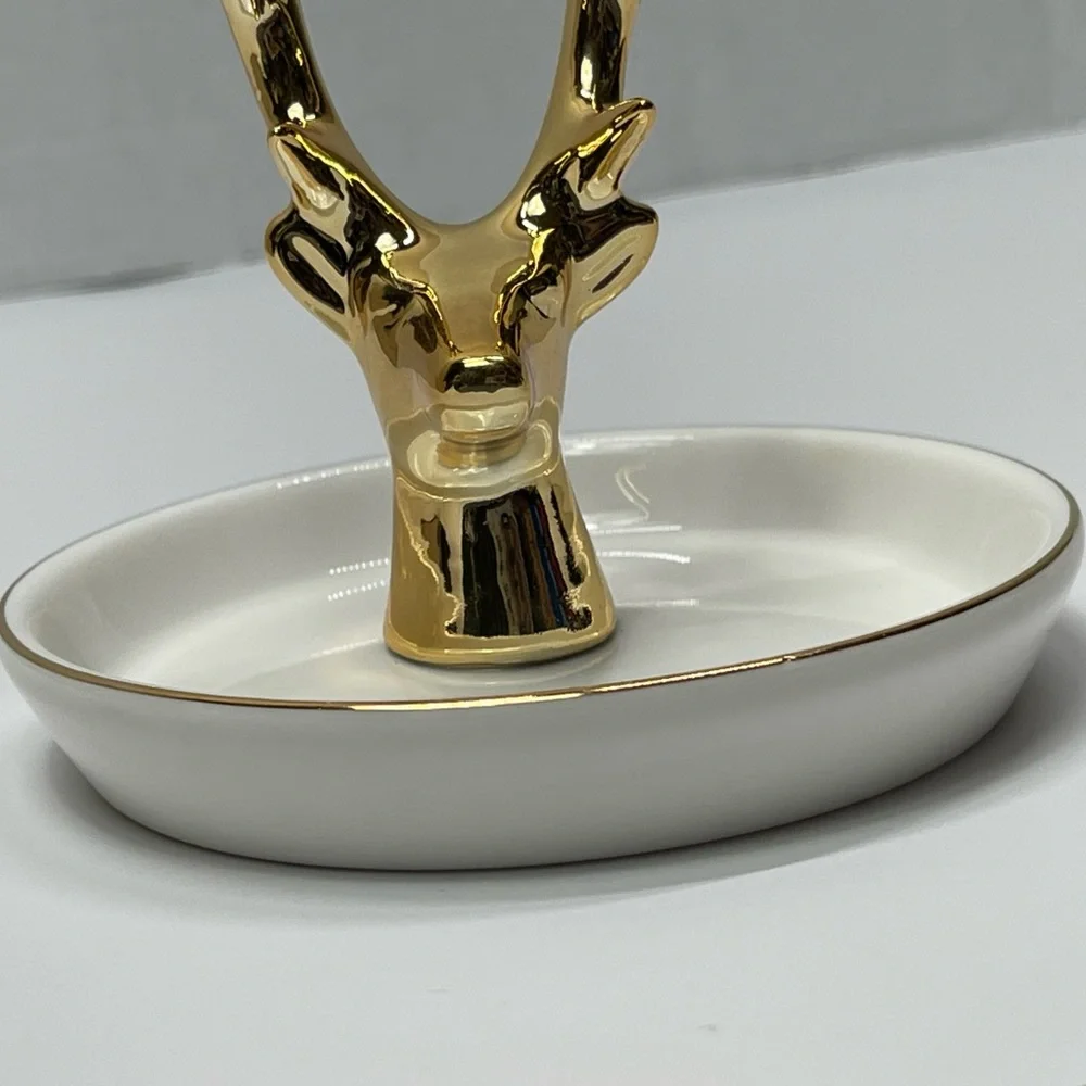 Deer Ring Display Holder Mini Trinket Tray Jewelry Ceramic Dish Pendant Case mom - Picture 14 of 17